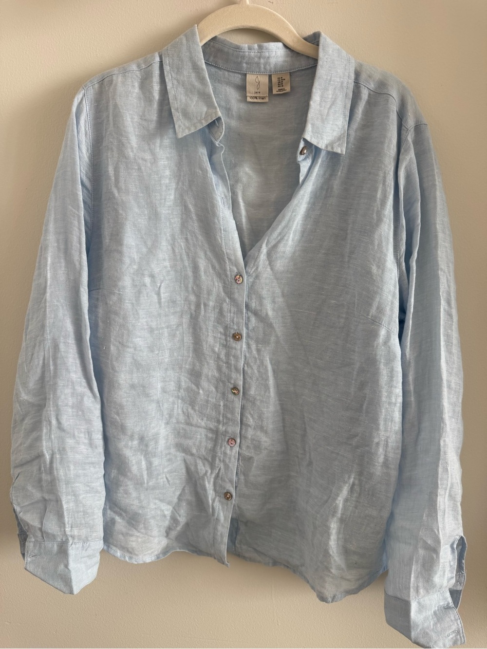 Joie Light Blue 100% Linen Button Down Shirt Blouse Size Medium - Picture 2 of 5